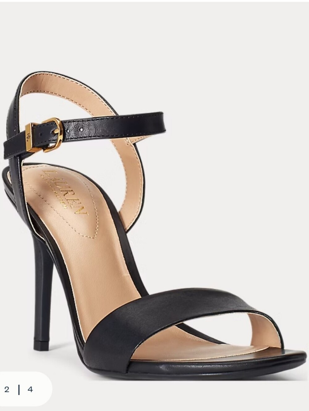 Lauren Ralph Lauren Womens Gwen Dress Sandals Heels Black Leather Gold Buckle